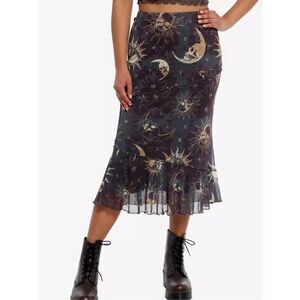 Hot Topic Cosmic Aura Celestial Skull Asymmetrical Midi Skirt Nwt Size Medium